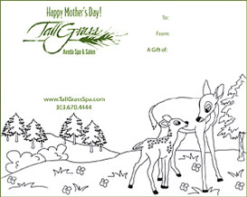 Give the gift of relaxation and rejuvenation to your Mom with a Mother's Day gift certificate from TallGrass Spa in Evergreen CO.