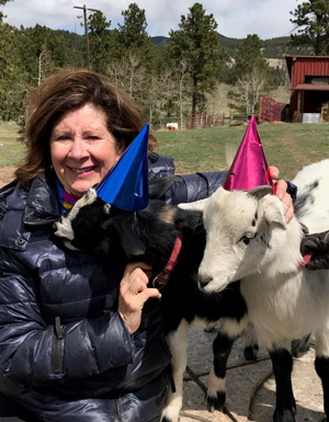 Gail and birthday goats 2017